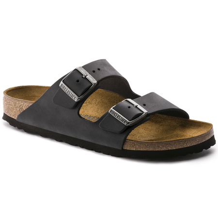 Klapki damskie/męskie Birkenstock Arizona Oiled Leather Narrow Black na wąską stopę olejowana skóra (0552113)