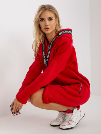 Czerwona długa dresowa bluza rozpinana oversize   (RV-BL-6683.00P)