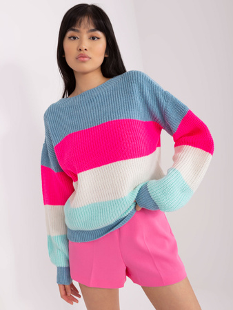 Niebiesko-fluo różowy sweter oversize z wełną  (BA-SW-8024.57P)