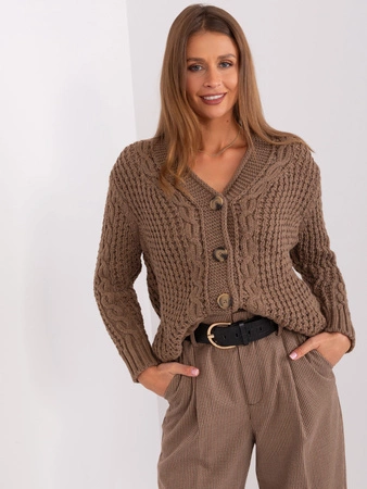 Wyprzedaż - Brązowy damski sweter rozpinany z warkoczami (BA-SW-8001-1.16P)