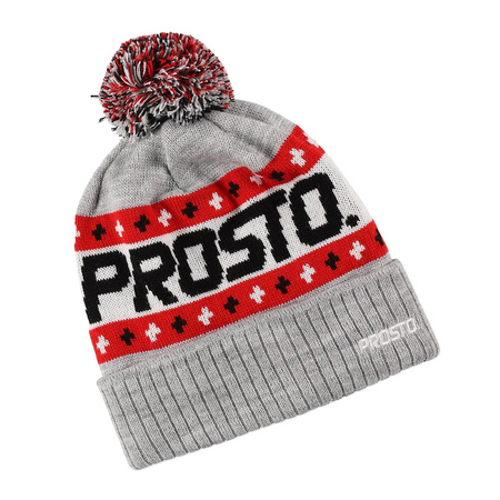 Czapka zimowa unisex PROSTO WINTER CAP NATLAND GRAY z pomponem 100% akryl szara z logo (KL232MACC7013)