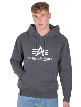 Bluza sportowa męska Alpha Industries Basic Hoody kangurka logo odblaskowe szara (178312-597)