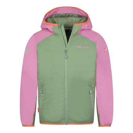 Kurtka ultralekka przejściowa dziecięca dla chłopca/dziewczynki Trollkids Kids Halsafjord Jacket pistachio green/wild rose/papaya (616-353)