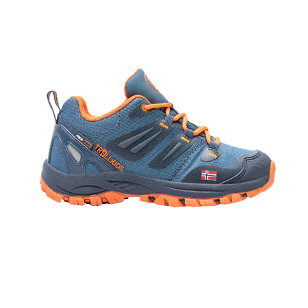 Wodoodporne buty turystyczne dziecięce dla chłopca/dziewczynki Trollkids Kids Rondane Hiker Low mystic blue/orange (259-142)