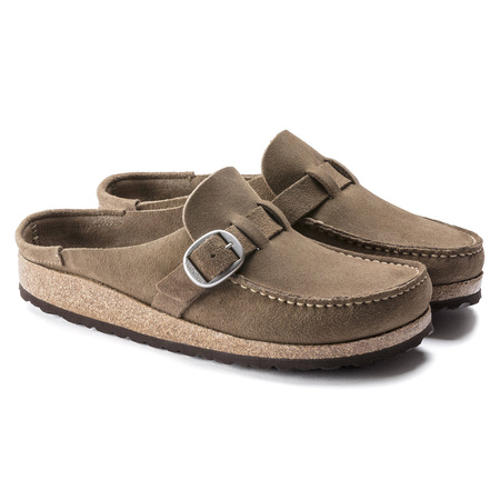 Chodaki damskie Birkenstock Buckley LEVE Gray Taupe brązowe ze skóry zamszowej regular szerokie (1019462)