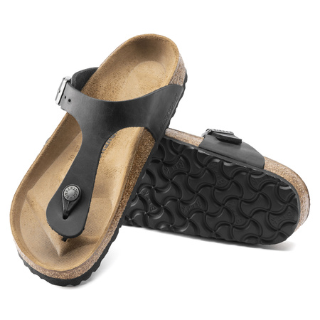 Japonki damskie/męskie Birkenstock Gizeh NU Oiled Black Regular olejowana skóra na szeroką stopę (0845251)