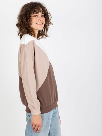 Biało-brązowa bawełniana bluza basic bez kaptura  (RV-BL-8463.41P)