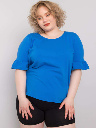 Ciemnoniebieska bluzka plus size z ozdobnymi rękawami (RV-BZ-6635.18X)