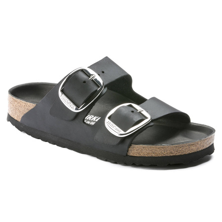 Klapki damskie Birkenstock Arizona Big Buckle Oiled Leather Black narrow wąskie (1011075)