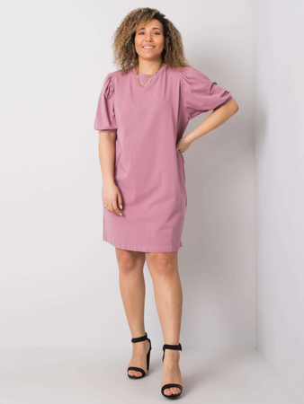 Wyprzedaż - Brudnoróżowa sukienka plus size z bawełny (RV-SK-6319.65)