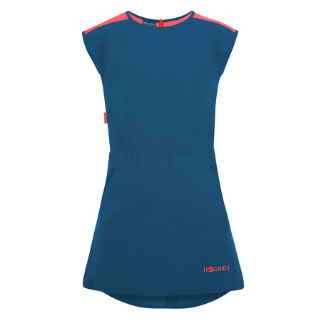 Sukienka szybkoschnąca z filtrem UPF 30+ dziecięca dla dziewczynki Trollkids Girls Arendal Dress midnight blue/coral (305-138)