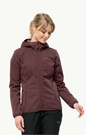 Wyprzedaż - Kurtka przejściowa z kapturem damska Jack Wolfskin Windhain Hoody W softshell czerwona (1307481_2866)