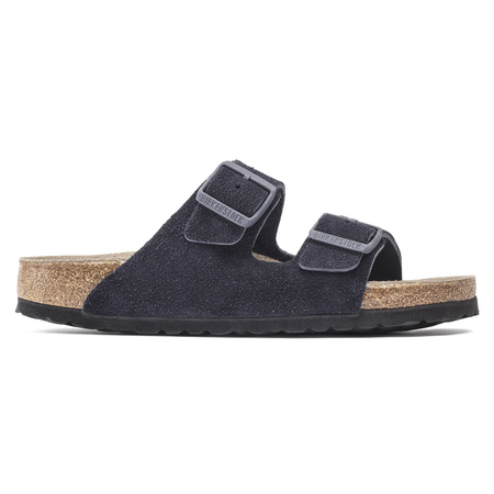 Klapki damskie/męskie Birkenstock Arizona Soft Footbed Suede Leather Midnight granatowe regular szerokie (1020732)