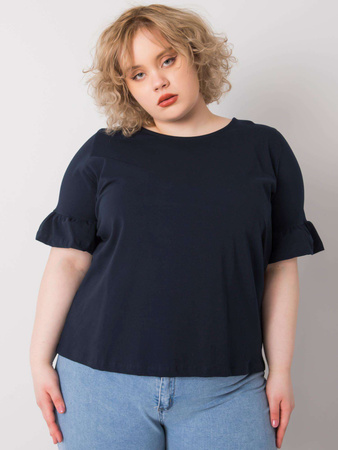 Granatowa bluzka plus size z ozdobnymi rękawami (RV-BZ-6635.18X)