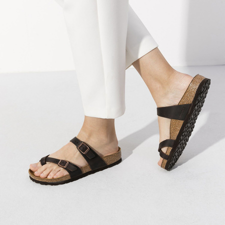 Klapki damskie Birkenstock Mayari Habana Narrow japonki na wąską stopę skóra nubukowa brązowe (0171323)