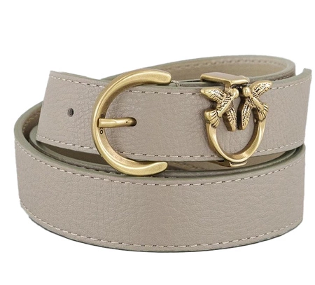 Wyprzedaż - Skórzany pasek z klamrą Pinko TAMBORIL H3 BELT 102820-A158 beżowy (2.5 cm)
