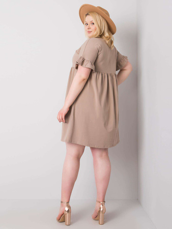 Ciemnobeżowa sukienka plus size z bawełny (RV-SK-6335.68)