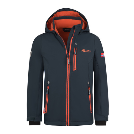 Kurtka softshell dziecięca dla chłopca/dziewczynki Trollkids Kids Balestrand Jacket dark navy/glow orange (618-110)