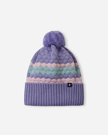 Czapka beanie zimowa dziecięca Reima Pampula Blooming Lilac z pomponem fioletowa (5300234A-5451)