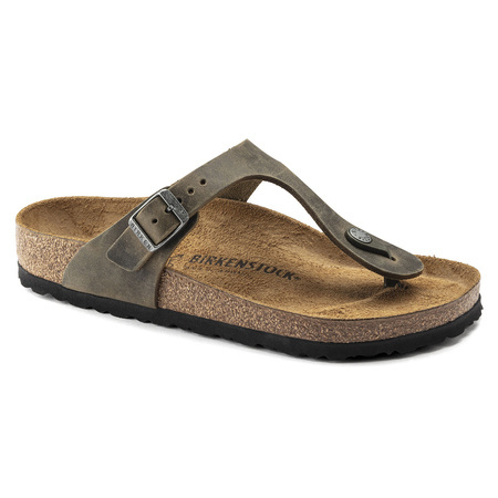 Japonki Birkenstock Gizeh Oiled Leather Faded Khaki regular szerokie damskie/męskie (1019327)