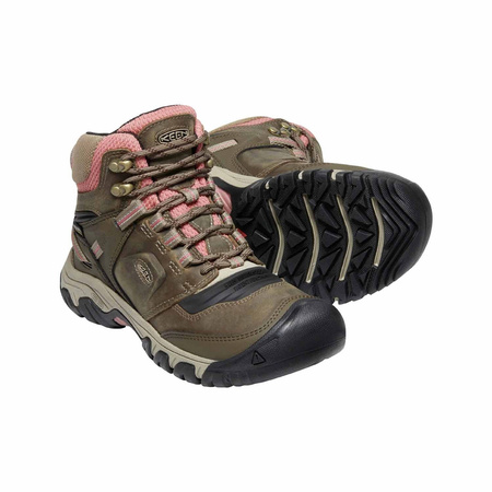 Wyprzedaż - Buty trekkingowe damskie Keen Ridge Flex Mid WP Timberwolf/Brick Dust wodoodporne oddychające brązowe (KE-1024921)