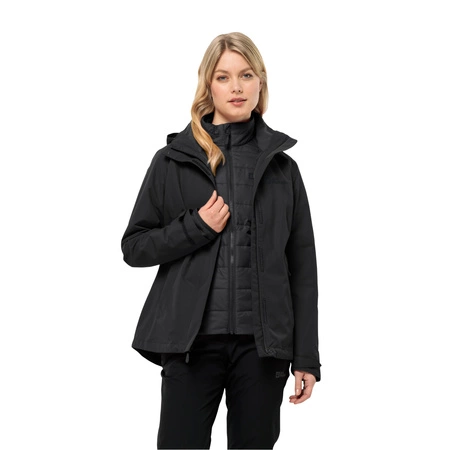 Wyprzedaż - Kurtka trekkingowa damska Jack Wolfskin Geisshorn 3in1 JKT W wiatroszczelna czarna (1115601_6000)