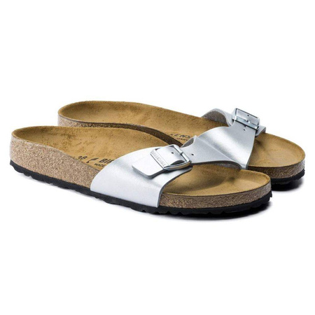 Klapki damskie Birkenstock Madrid Birko-Flor Silver srebrne regular szerokie (0040411)