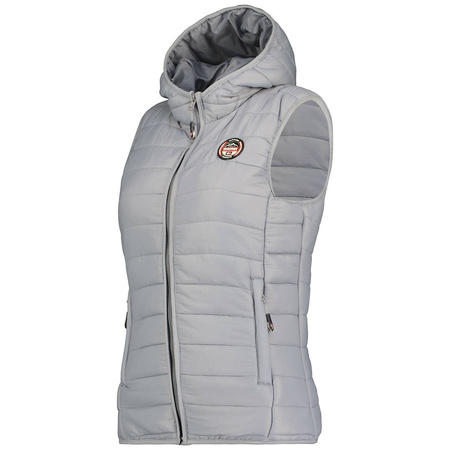 Wyprzedaż - Kamizelka damska z kapturem Geographical Norway Vatika Hood EO Lady 233 Gris Clair trekkingowa bezrękawnik (WW1198F/GNO-LIGHT GREY)