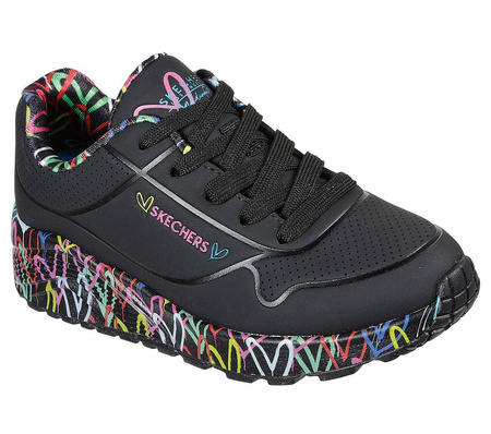 Sneakersy dziecięce Skechers Uno Lite Lovely Luv buty sportowe serduszka czarne (314976L-BKMT)