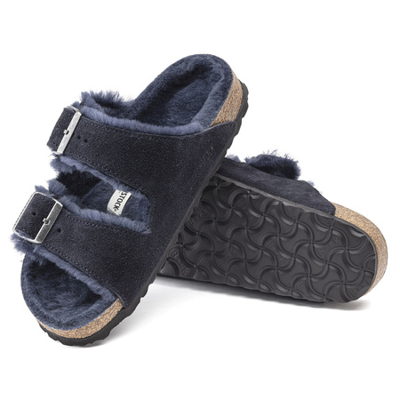 Klapki ocieplane Birkenstock Arizona VL Shearling Midnight skóra zamszowa wąskie narrow (1020583)