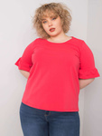 Koralowa bluzka plus size z ozdobnymi rękawami (RV-BZ-6635.18X)