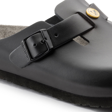 Chodaki damskie Birkenstock Boston ESD Black skóra naturalna klapki medyczne narrow wąskie (0061368)