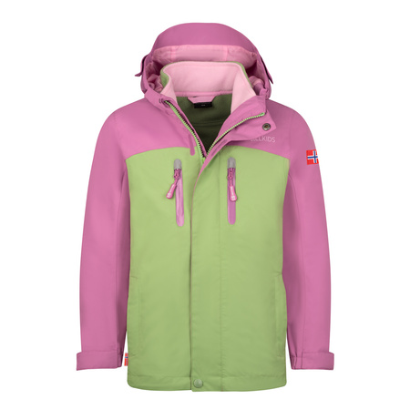 Kurtka wodoodporna 3w1 dziecięca dla dziewczynki Trollkids Girls Bryggen 3in1 Jacket mallow pink/pistachio green/wild rose (419-242)