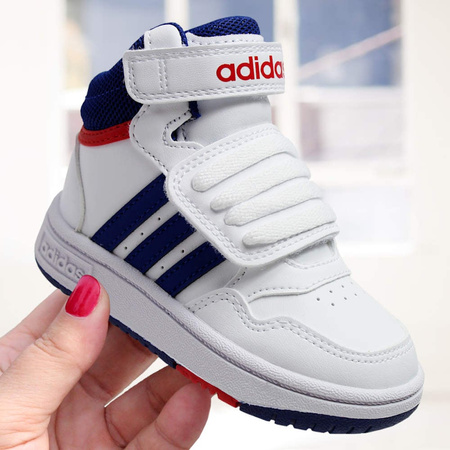 Buty dziecięce adidas Hoops Mid 3.0 AC I klasyczne zapinane na rzepy biało-granatowe (GZ9650)