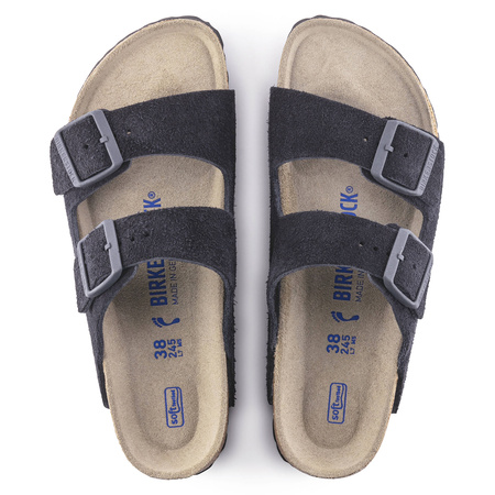 Klapki damskie/męskie Birkenstock Arizona Soft Footbed Suede Leather Midnight granatowe regular szerokie (1020732)