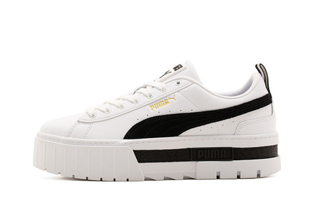 Wyprzedaż - Sneakersy damskie Puma Mayze Lth skórzane sportowe białe z wysoką platformą (381983-01)