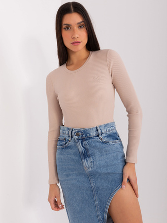Wyprzedaż - Beżowa bluzka w prążek BASIC FEEL GOOD  (RV-BZ-9207.41X)