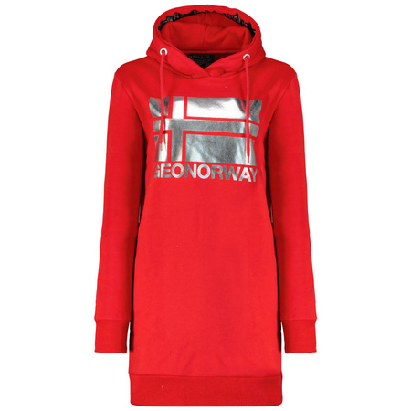 Wyprzedaż - Długa bluza damska z kapturem Geographical Norway Fabienne Red DB Lady czerwona (WW4561F/GNO-RED)