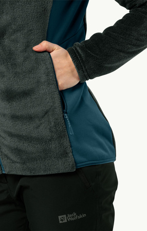 Wyprzedaż - Kurtka polarowa damska Jack Wolfskin Rotwand Hooded FZ W sportowa bluza z kapturem zielona (1710742_4167)