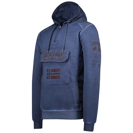 Bluza 3/4 zip męska Geographical Norway GYMCLASS EO TIEDYE BADGE MEN 100 z kapturem granatowa (WU8270H-GNO-NAVY)