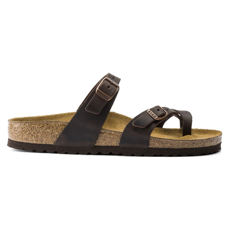 Klapki damskie Birkenstock Mayari Habana Narrow japonki na wąską stopę skóra nubukowa brązowe (0171323)
