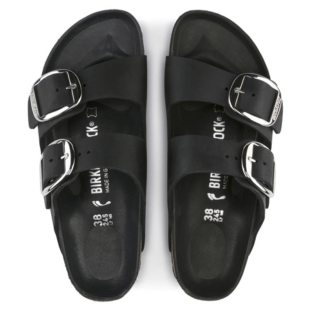 Klapki damskie Birkenstock Arizona Big Buckle Oiled Leather Black narrow wąskie (1011075)