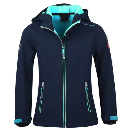 Kurtka softshell dla dziewczynki TrollKids Girls Trollfjord Jacket navy/mint granatowa (175-132)