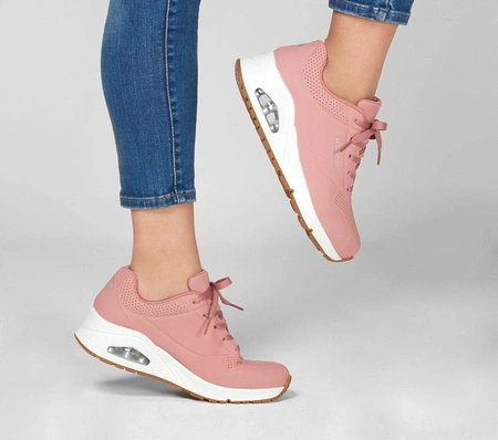 Wyprzedaż - Sneakersy damskie różowe Skechers Uno Stand On Air lifestylowe sportowe różowe (73690-ROS)
