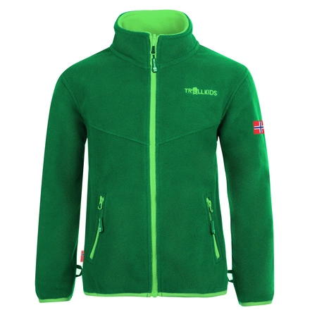 Bluza polarowa dziecięca TrollKids Kids Oppdal Jacket XT dark green/bright green ze stójką zielona (414-308)