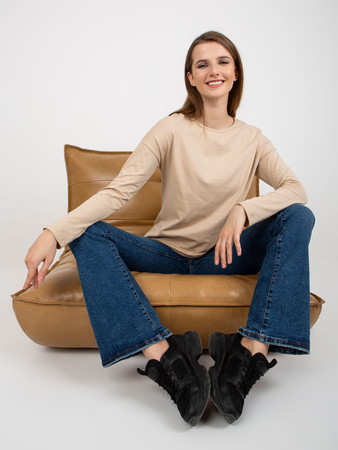 Beżowa bluzka longsleeve z bawełny BASIC FEEL GOOD  (RV-BZ-5121.18)