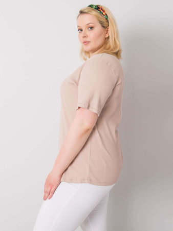 Beżowa bluzka plus size w prążek (RV-BZ-6323.92)