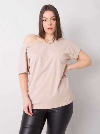 Beżowy t-shirt plus size z bawełny (RV-TS-6297.08P)