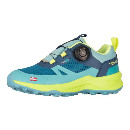 Buty Trollkids Trollfjord Hiker Low XT Waterproof niebieski portowy/wiosenny liść/mgła akwamarynowa