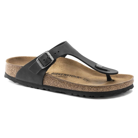 Japonki damskie/męskie Birkenstock Gizeh NU Oiled Black Regular olejowana skóra na szeroką stopę (0845251)